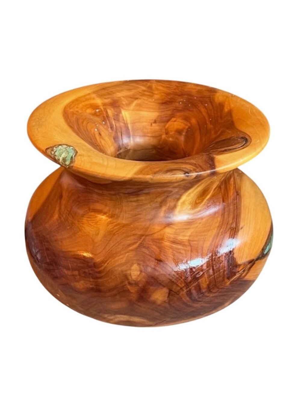 Dick Hager Wood  Vessel Red Cedar w/ ground Turquoise Inlay & Resin 6.5" D READ - Picture 9 of 16